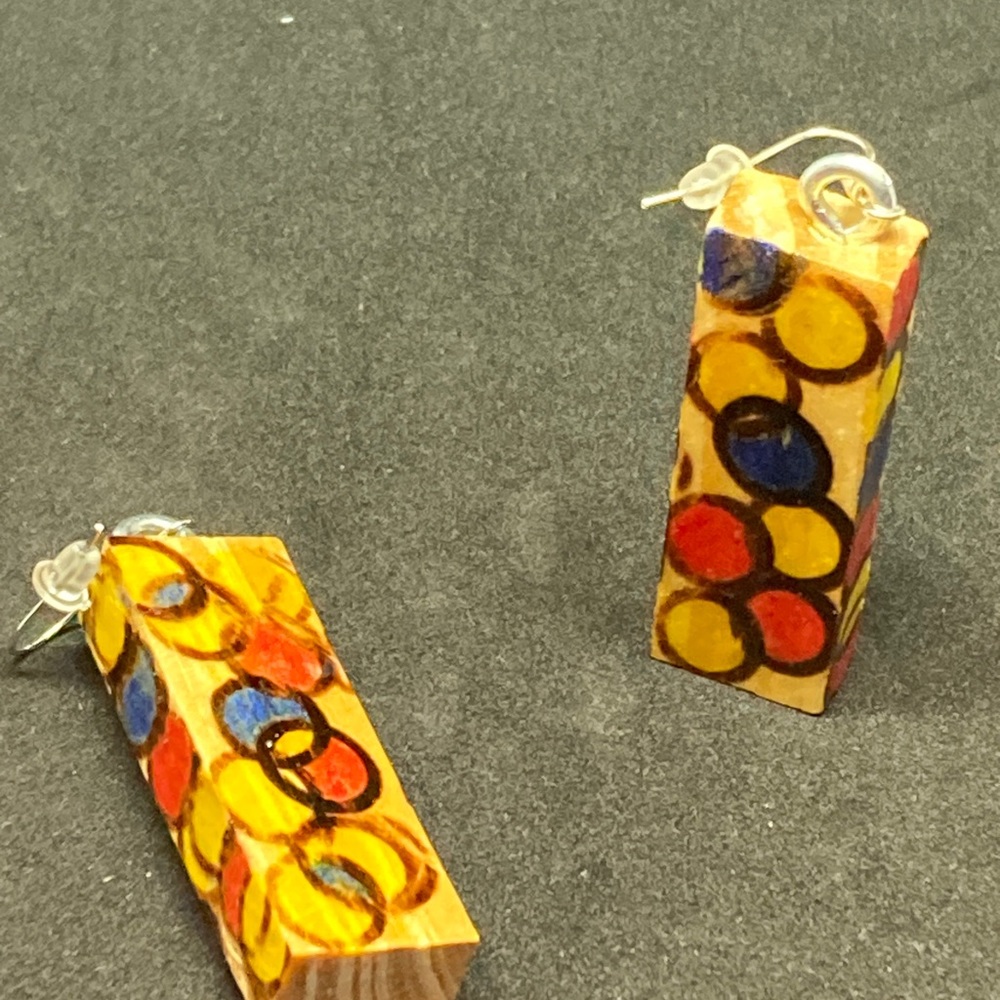 Wood block earrings primary circles